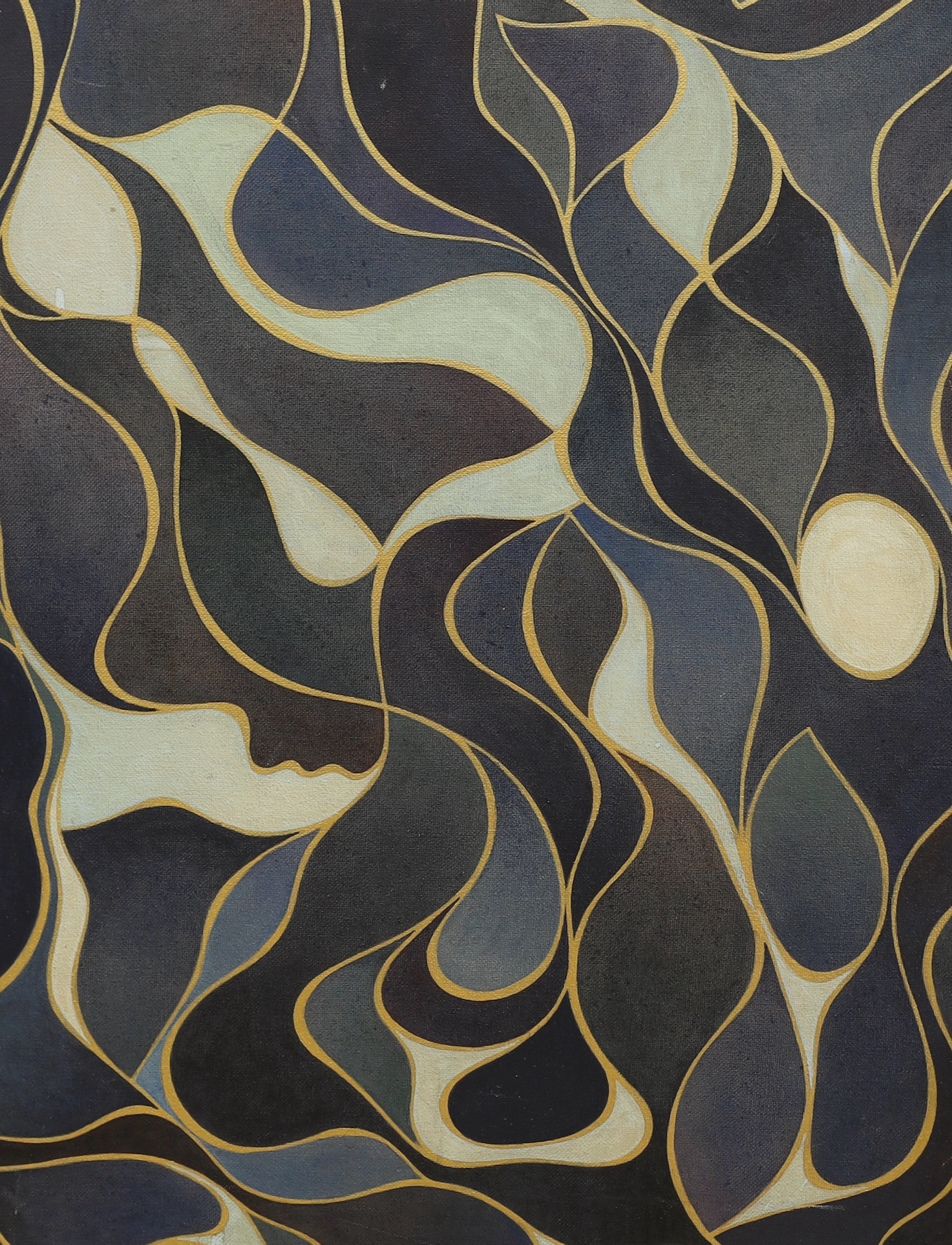 A pair of abstract oils on canvas, Surreal shapes, unframed, each 54 x 40cm